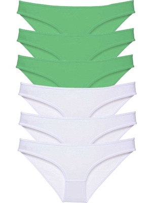 Pileli Store 6 Adet Eko Set Likralı Kadın Slip Külot Yeşil Beyaz