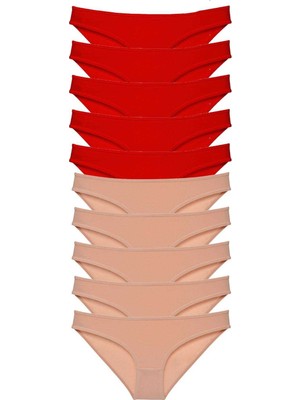 Pileli Store 10 Adet Eko Set Likralı Kadın Slip Külot Kırmızı Ten