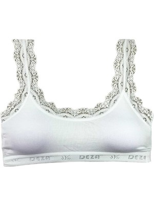 Pileli Store Dantel Nakış Işlemeli Pedli Bambu Kadın Büstiyer Beyaz