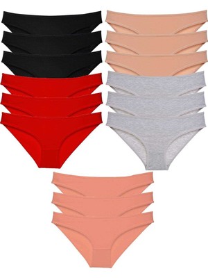 Pileli Store 15 Adet Süper Eko Set Likralı Kadın Slip Külot Siyah Kırmızı Ten Gri Pudra