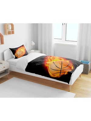 Sarel Group Basketbol Topu Motifli 3D Tek Kişilik Çarşafsız Nevresim Takımı