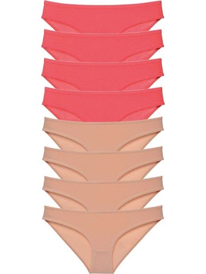 Pileli Store 8 Adet Süper Eko Set Likralı Kadın Slip Külot Fuşya Ten