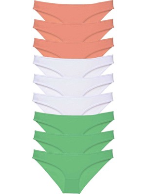 Pileli Store 9 Adet Süper Eko Set Likralı Kadın Slip Külot Pudra Beyaz Yeşil