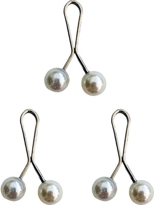 Pileli Store 3 Adet Tesettür Eşarp ve Şal Klipsi Inci Beyaz