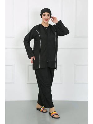 Pileli Store Büyük Beden Tesettür Büyük Mayo Siyah
