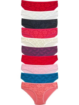 Pileli Store 10 Adet Önü Dantelli Transparan Kadın Slip Külot S231