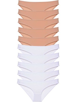 Pileli Store 10 Adet Süper Eko Set Likralı Kadın Slip Külot Ten Beyaz