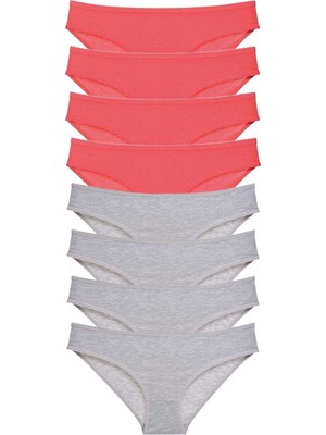 Pileli Store 8 Adet Süper Eko Set Likralı Kadın Slip Külot Fuşya Gri