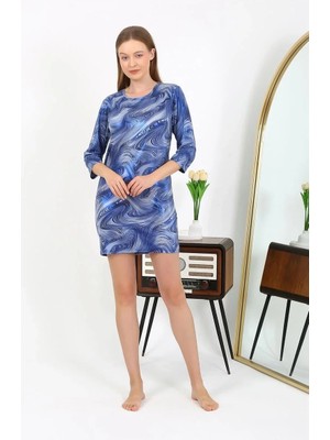 Pileli Store Kadın Micro Kumaş Mini Parlak Elbise 7420 Mavi