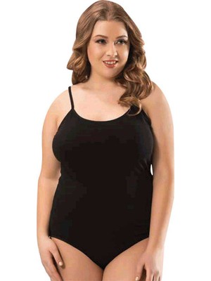 Pileli Store Battal Beden Ip Askılı Kadın Çıtçıtlı Body Siyah