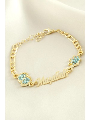 Pileli Store Ayak Izi Maşallah Yazılı Taşlı Bileklik