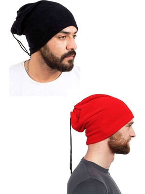 Pileli Store 2 Adet Polar Ipli Bere ve Boyunluk Siyah Kırmızı