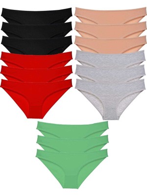 Pileli Store 15 Adet Süper Eko Set Likralı Kadın Slip Külot Siyah Kırmızı Ten Gri Yeşil