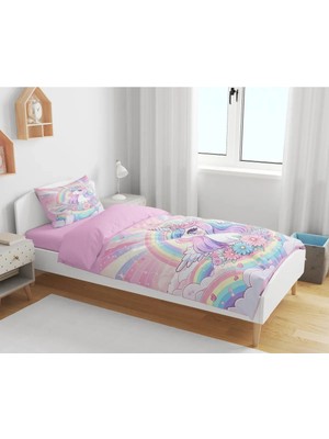 Sarel Group Unıcorn Baskılı 3D Tek Kişilik Çarşafsız Nevresim Takımı