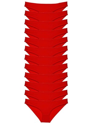 Pileli Store 12 Adet Süper Eko Set Likralı Kadın Slip Külot Kırmızı