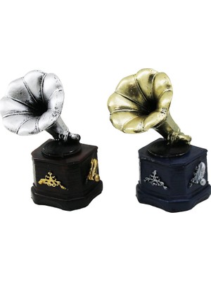 Pileli Store Gramafon Vintage Dekoratif Biblo - Renkli 13.5X6CM Reçine (4887)