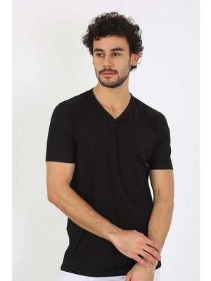 Pileli Store Erkek V Yaka Siyah Penye Atlet