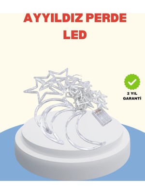Pileli Store Yıldız Ay Tasarımlı Prizli Perde LED Işık Iç Mekan Dekoru