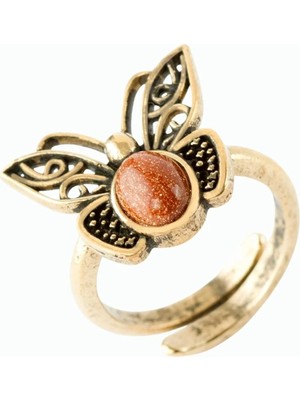 Pileli Store Kelebek Doğaltaşlı Otantik Yüzük