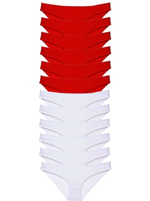 Pileli Store 12 Adet Süper Eko Set Likralı Kadın Slip Külot Kırmızı Beyaz