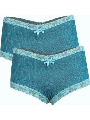 Pileli Store Kadın Pamuklu 2li Boxer Su Yeşili