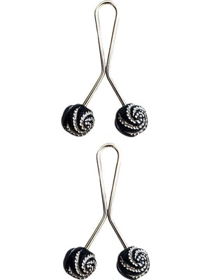 Pileli Store 2 Adet Tesettür Eşarp ve Şal Klipsi Siyah Desenli