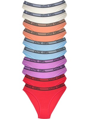 Pileli Store 10 Adet Beli Yazılı Pamuklu Kalın Lastik Kadın Slip Külot