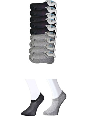 Pileli Store Siyah ve Gri Erkek Görünmez Çorap 9 Çift