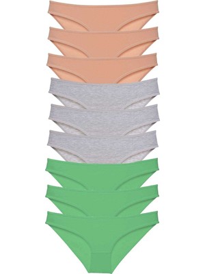 Pileli Store 9 Adet Süper Eko Set Likralı Kadın Slip Külot Ten Gri Yeşil