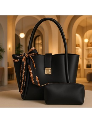 Büyük Boy Çanta Gold Detaylı + Hediye Fular