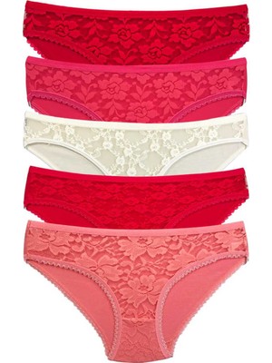 Pileli Store 5 Adet Önü Dantelli Transparan Kadın Slip Külot S98