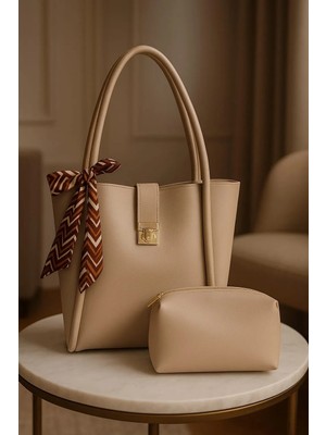 Büyük Boy Çanta Gold Detaylı + Hediye Fular