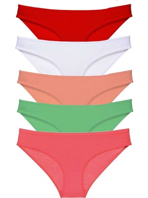 Pileli Store 5 Adet Süper Eko Set Likralı Kadın Slip Külot Kırmızı Beyaz Pudra Yeşil Fuşya