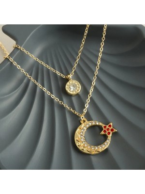 Pileli Store Ay Yıldız Yeni Sezon Ikili Kolye
