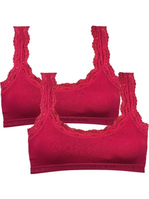 Pileli Store 2 Adet Dantel Nakış Işlemeli Pedli Bambu Kadın Büstiyer Bordo