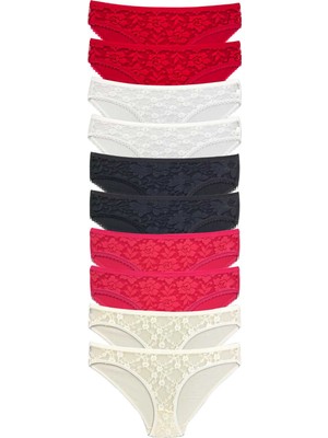 Pileli Store 10 Adet Önü Dantelli Transparan Kadın Slip Külot S1
