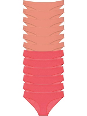 Pileli Store 12 Adet Eko Set Likralı Kadın Slip Külot Pudra Fuşya