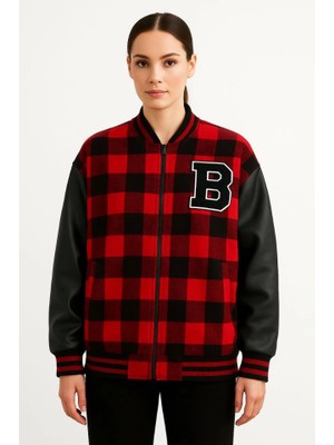 Pileli Store Kolları Suni Deri Içi Astarlı Oduncu Kolej Içi Ceket - Bordo