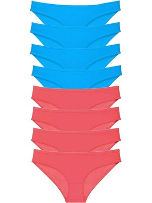 Pileli Store 8 Adet Süper Eko Set Likralı Kadın Slip Külot Fuşya ve Mavi
