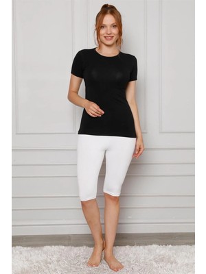 Pileli Store Penye Likralı Diz Üstü Tayt Beyaz