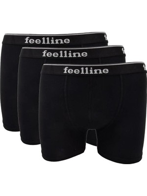 Pileli Store 3 Adet Feelline Siyah Pamuklu Doğal Likralı Erkek Boxer