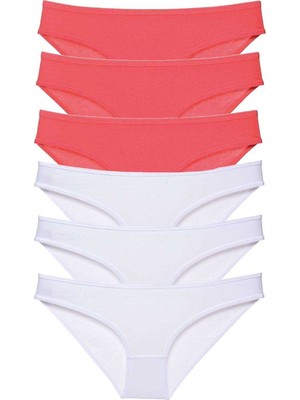 Pileli Store 6 Adet Eko Set Likralı Kadın Slip Külot Fuşya Beyaz
