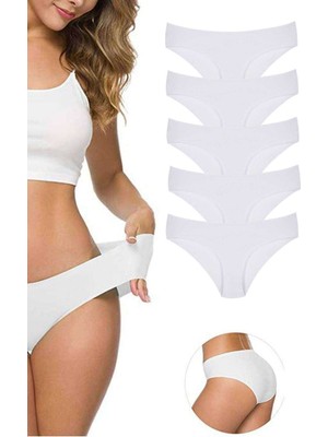 Pileli Store 5 Adet Kadın Dikişsiz Lazer Kesim Esnek Iz Yapmayan Külot Beyaz