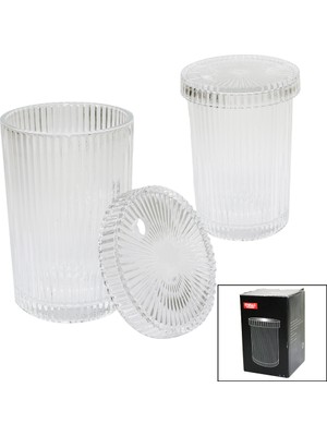 Pileli Store Çizgili - Cam Bardak Kapaklı - Pipetli - Origami Sitilkahve - Sunum - Meşrubat (4887)