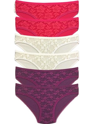 Pileli Store 6 Adet Önü Dantelli Transparan Kadın Slip Külot S130