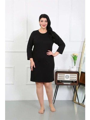 Pileli Store Kadın Büyük Beden Penye Gecelik Ev Elbisesi Siyah