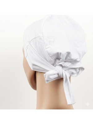 Pileli Store Dikişsiz Bağlamalı Tesettür Bone - Bağlamalı Bandana Beyaz 5 Adet