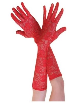 Pileli Store Kırmızı Renk Orta Boy Dantelli Eldiven (4887)