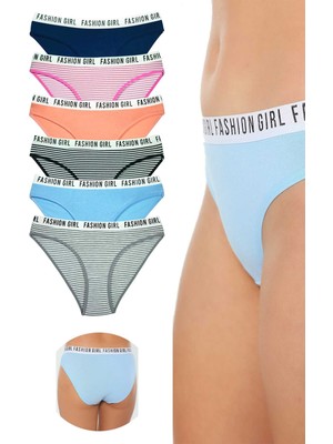 Pileli Store 6 Adet Beli Yazılı Lastik Pamuk Kadın Külot