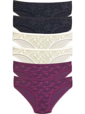 Pileli Store 6 Adet Önü Dantelli Transparan Kadın Slip Külot S115